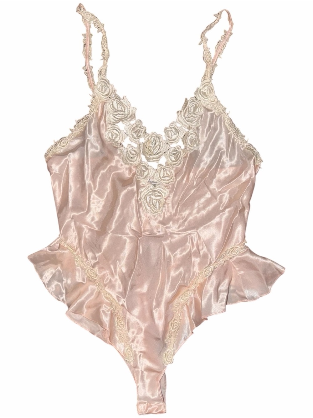Vintage 80s / 90s Teddy Lace Trim Pale Pink Nightie